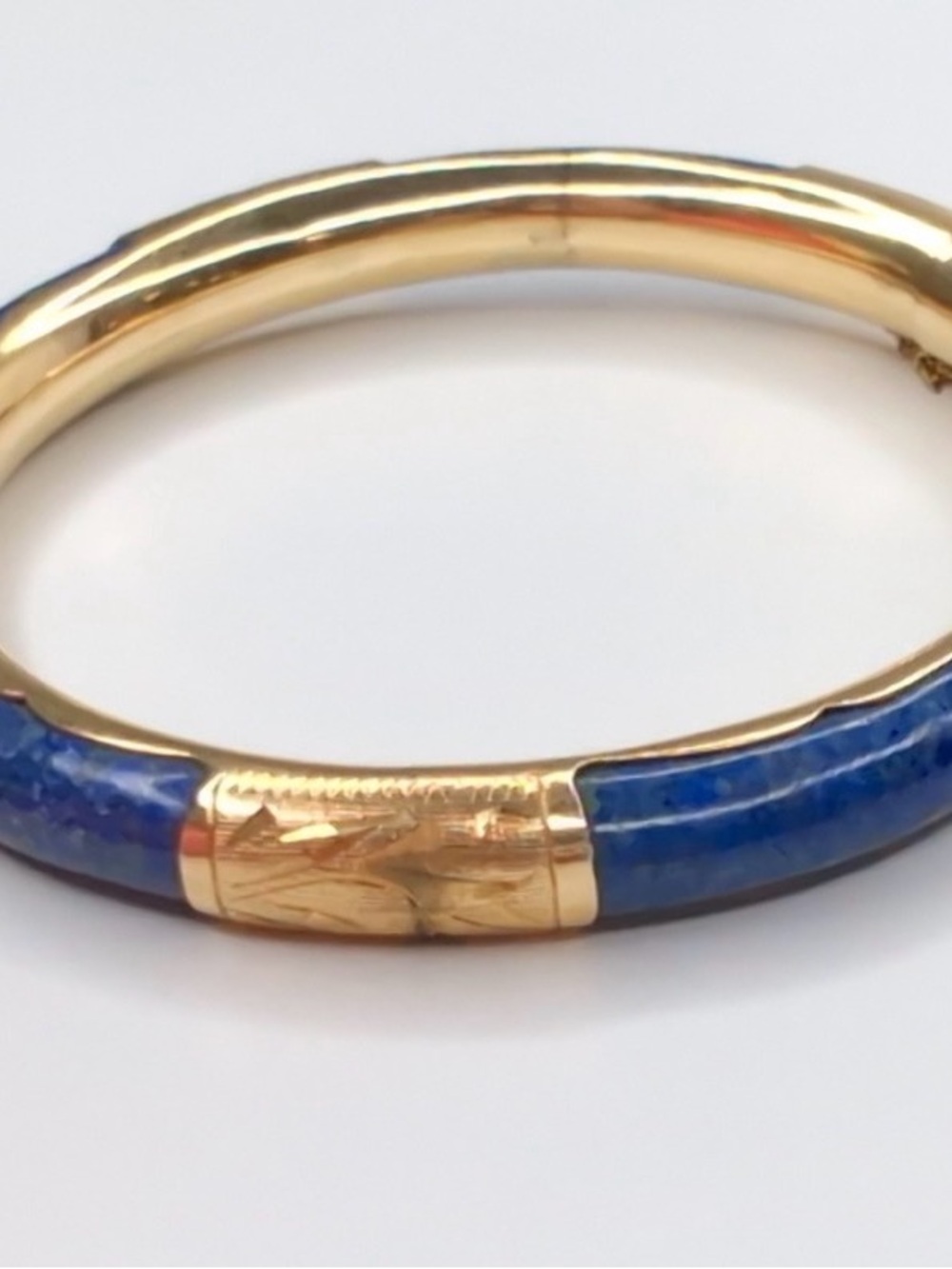 14 Karat Yellow Gold and Lapis Bangle Bracelet 27.5g